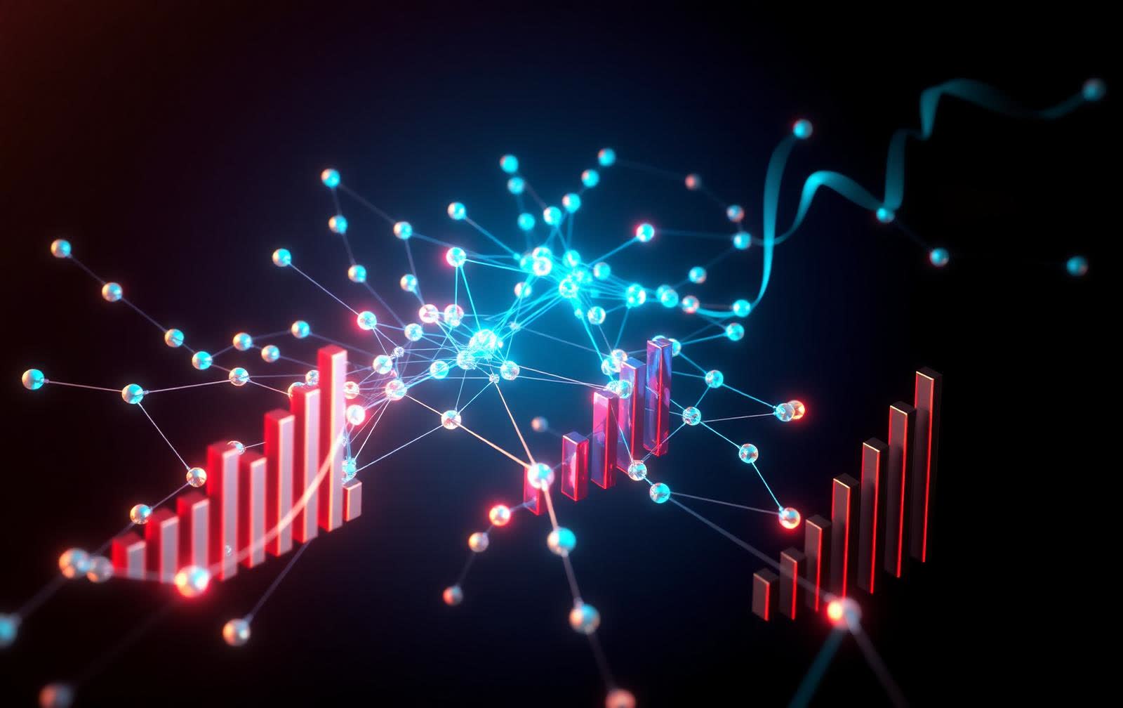 Abstract 3D visualisation of connected school data and charts