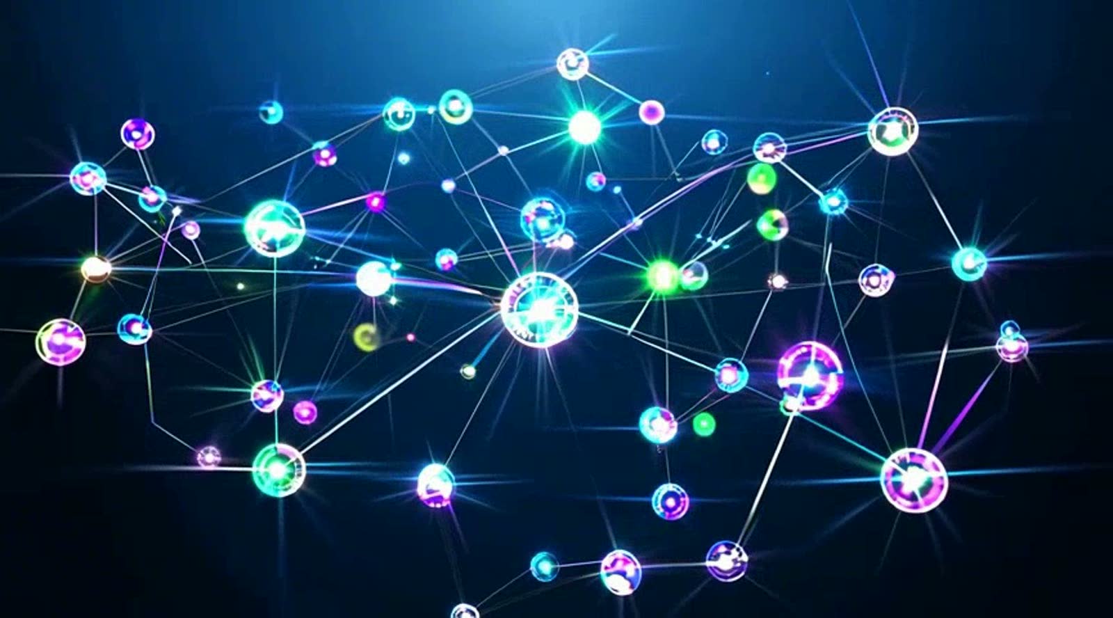Abstract animation of connected school data nodes forming a live network