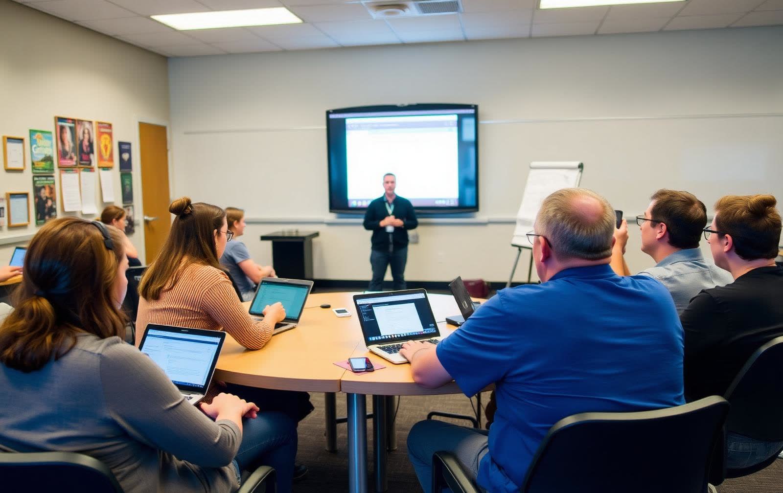 Teachers in a professional development workshop